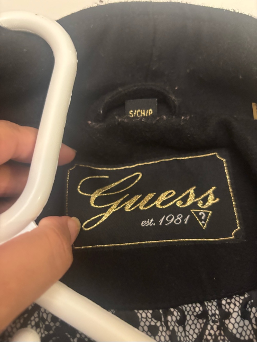Guess Black Double-Breasted Pea Coat with Gold Buttons - Picture 5 of 6